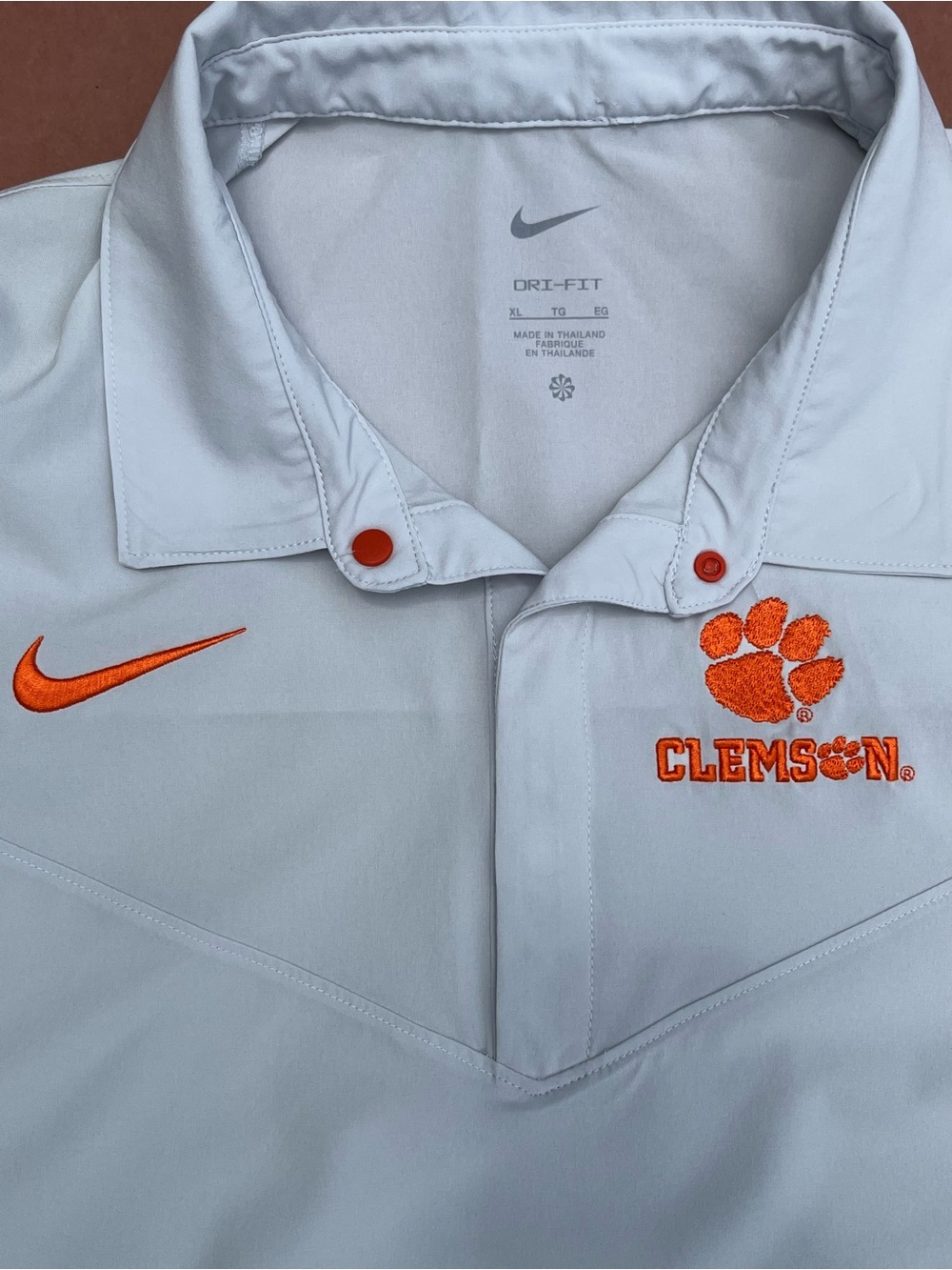 Nike Clemson Tigers Dri Fit Polo Mens XL White Orange NCAA Golf Shirt - Picture 4 of 5